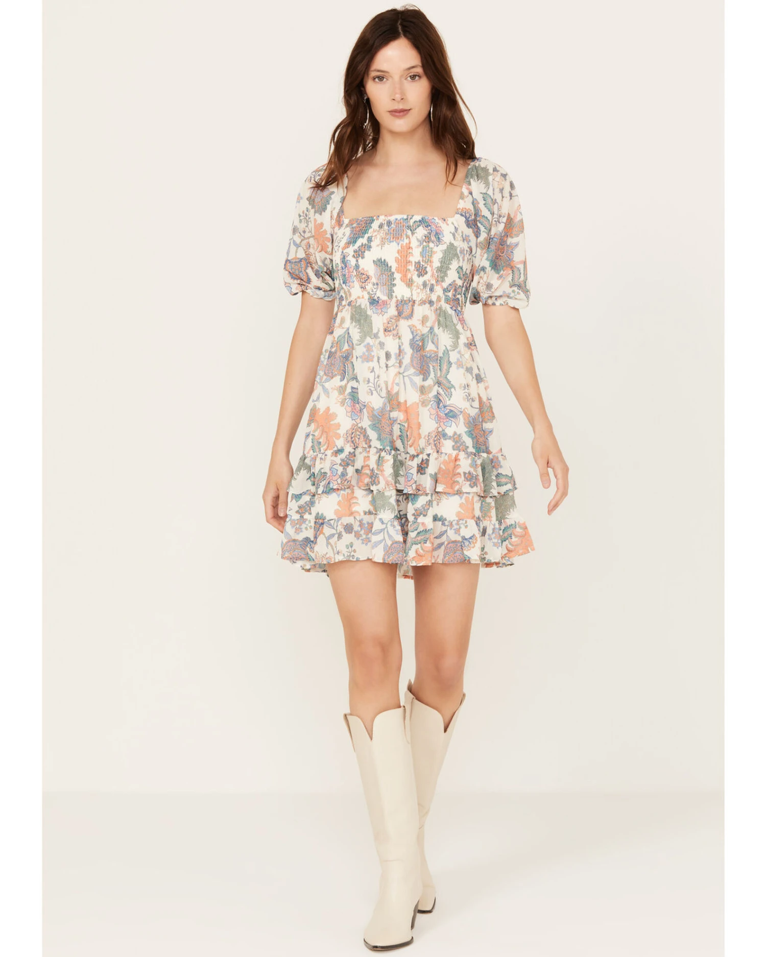 Flying Tomato Women's Floral Smocked Short Sleeve Mini Dress 1 Flying Tomato Women's Floral Smocked Short Sleeve Mini Dress