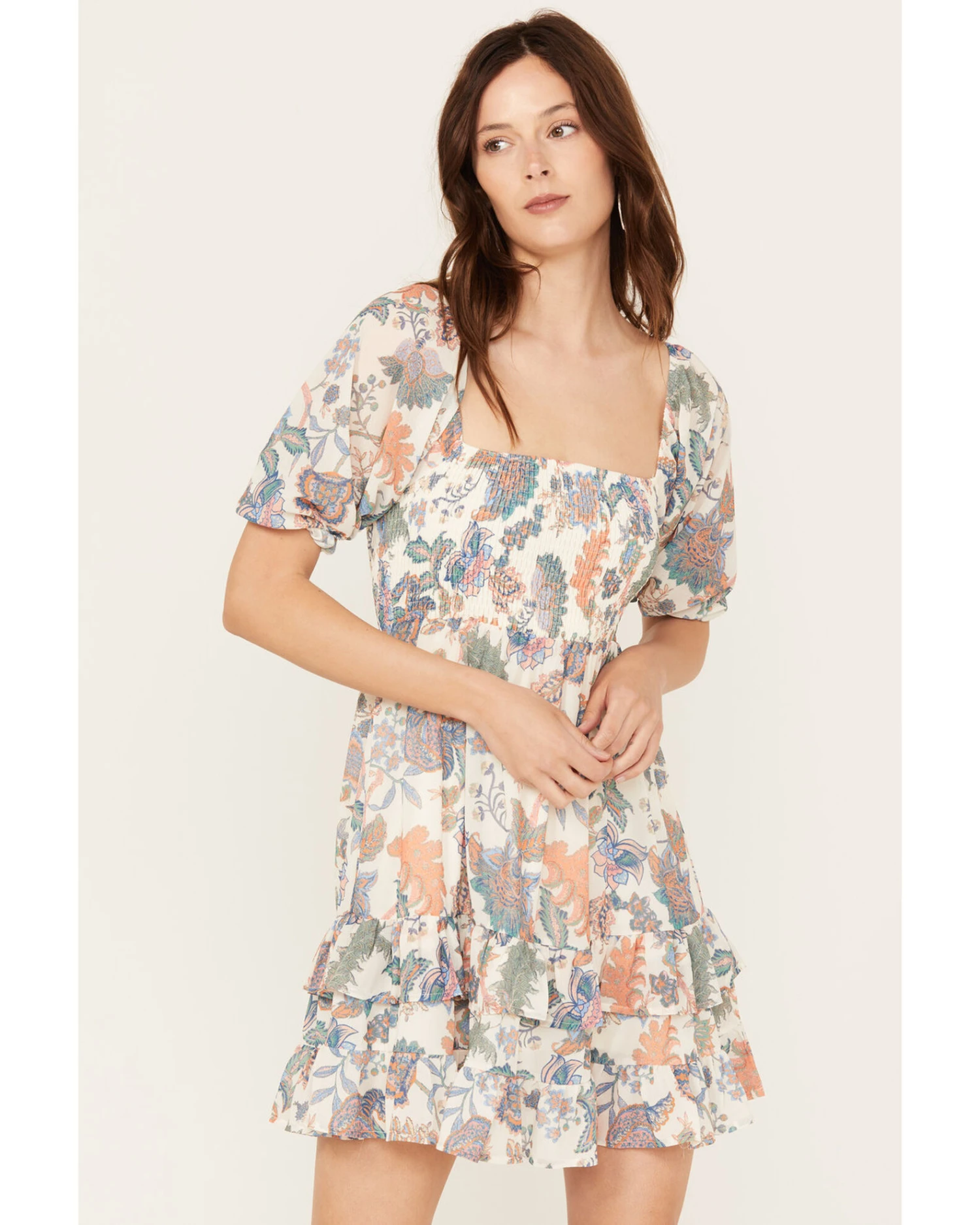 Flying Tomato Women's Floral Smocked Short Sleeve Mini Dress 2 Flying Tomato Women's Floral Smocked Short Sleeve Mini Dress - Image 2