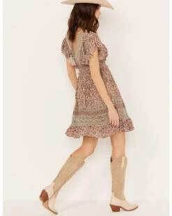 Angie Women's Flutter Sleeve Macrame Insert Floral Print Dress -Velora Studio Shop 2000391052 220 P4