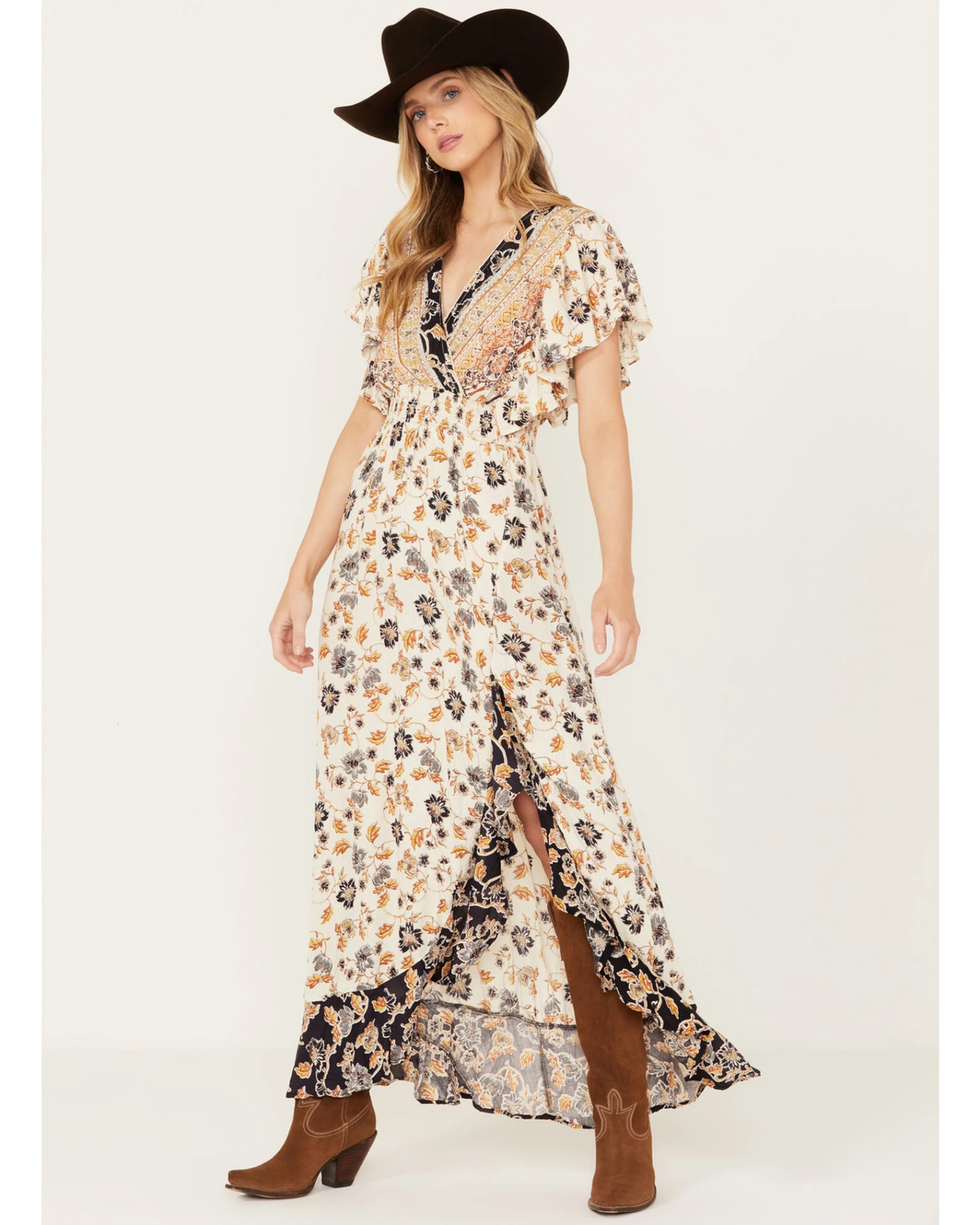 Angie Women's Flutter Sleeve Floral Border Print Dress 2 Angie Women's Flutter Sleeve Floral Border Print Dress - Image 2