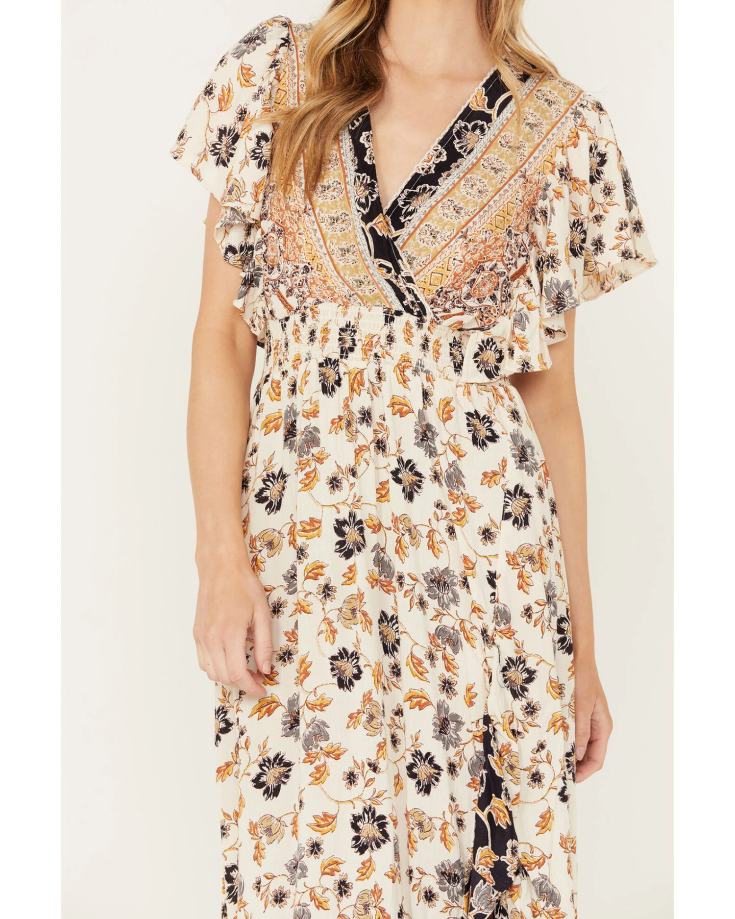 Angie Women's Flutter Sleeve Floral Border Print Dress 3 Angie Women's Flutter Sleeve Floral Border Print Dress - Image 3