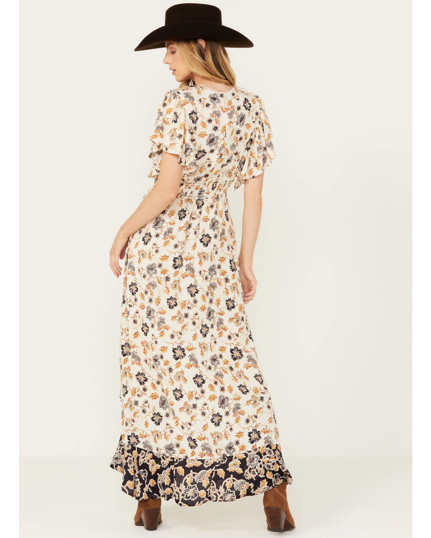 Angie Women's Flutter Sleeve Floral Border Print Dress 4 Angie Women's Flutter Sleeve Floral Border Print Dress - Image 4