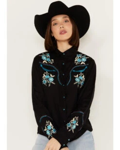 Scully Women's Floral Embroidered Long Sleeve Snap Western Shirt