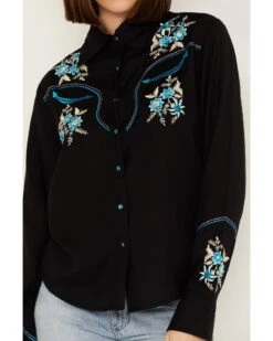 Scully Women's Floral Embroidered Long Sleeve Snap Western Shirt -Velora Studio Shop 2000393053 001 P3