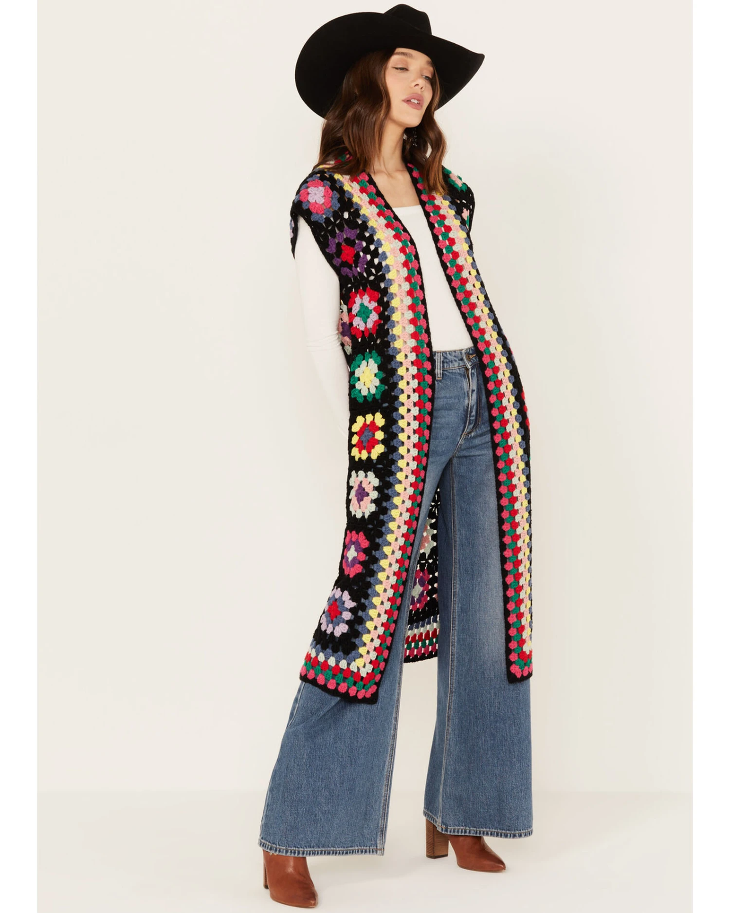 Revel Women's Crochet Sleeveless Midi Kimono 2 Revel Women's Crochet Sleeveless Midi Kimono - Image 2