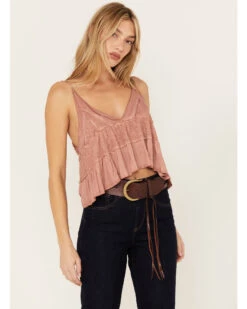 POL Women's V Neck Tiered Tank Top