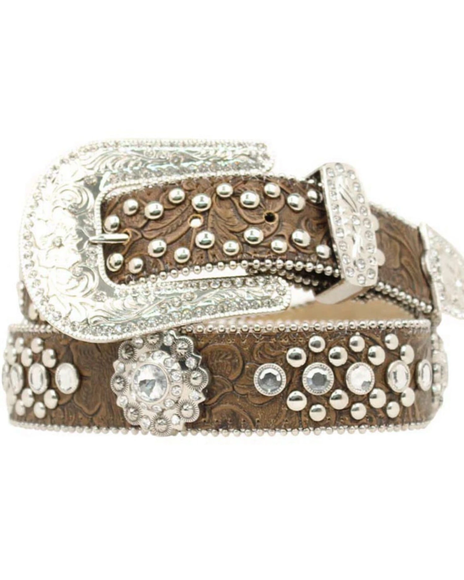Blazin Roxx Concho Studded Floral Embossed Western Belt 1 Blazin Roxx Concho Studded Floral Embossed Western Belt